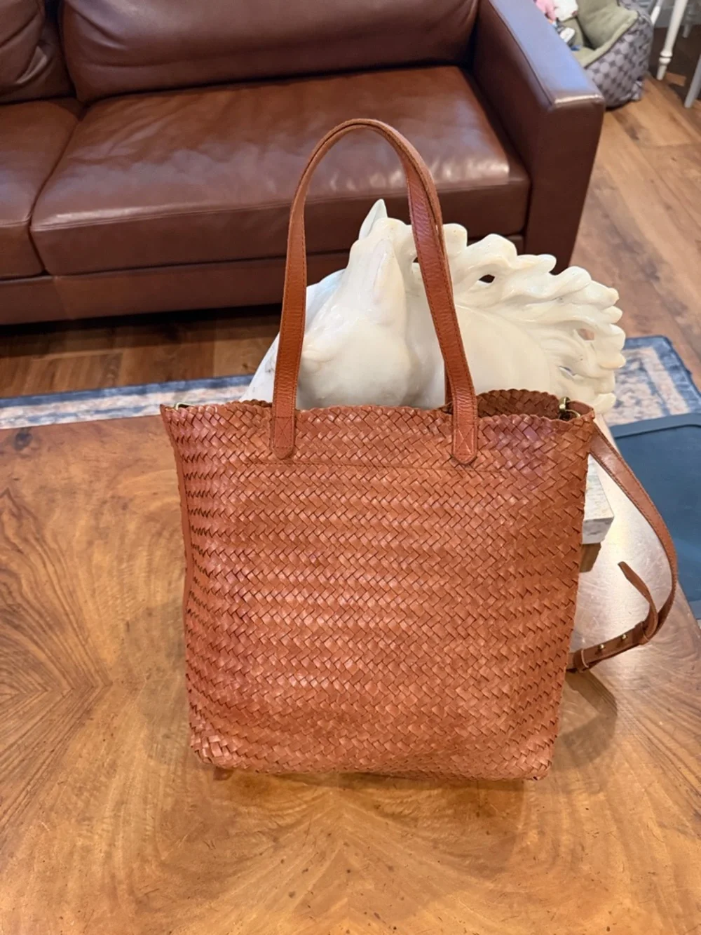 Madewell Woven Leather Tote in Cognac Brown - Picture 2 of 13
